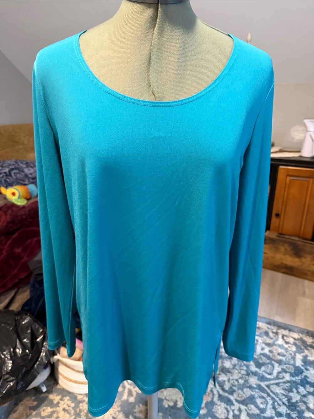 Slinky Brand Women's Long-Sleeve Scoop Neck Top in Turquoise